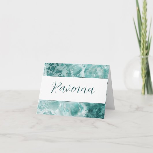 Modern Seafoam Silver Wedding Color Name ノートカード (正面)
