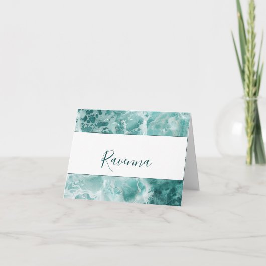 Modern Seafoam Silver Wedding Color Name ノートカード (正面)