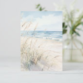 Modern Seaside Watercolor Beach Grasses Wedding セーブザデート (スタンド正面)