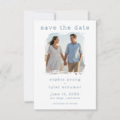 Modern Seaside Watercolor Beach Grasses Wedding セーブザデート (裏面)