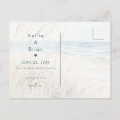 Modern Seaside Watercolor Beach Photo Wedding 案内ポストカード (裏面)