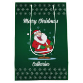 Modern Seasonal Santa Claus Merry Christmas  ミディアムペーパーバッグ (裏面)