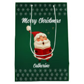 Modern Seasonal Santa Claus Merry Christmas ミディアムペーパーバッグ (裏面)