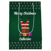 Modern Seasonal Santa Claus Merry Christmas   ミディアムペーパーバッグ (裏面)