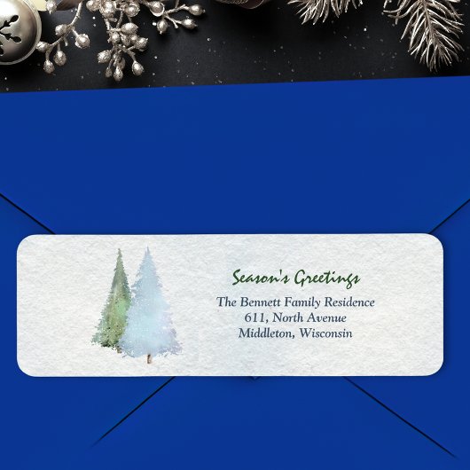 Modern Seasons Greetings Pine Tree Return Address ラベル
