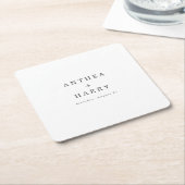 Modern Serif Black White Wedding Paper Coaster スクエアペーパーコースター (アングル)