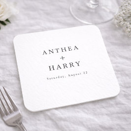 Modern Serif Black White Wedding Paper Coaster スクエアペーパーコースター