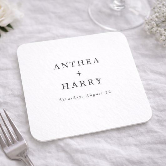 Modern Serif Black White Wedding Paper Coaster スクエアペーパーコースター