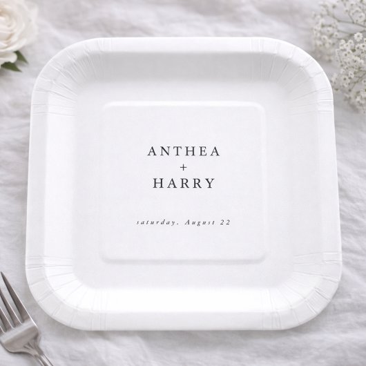 Modern Serif Black White Wedding Paper Plate ペーパープレート