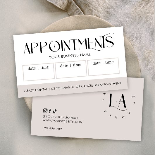 Modern Serif Font Logo Salon or Spa Taupe & White 予約カード