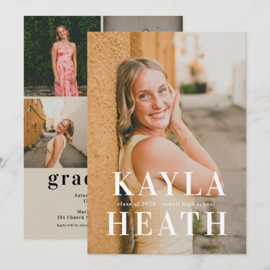 Modern Serif Graduation Announcement 招待状 (正面/裏面)