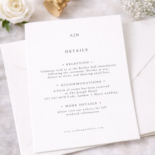 Modern Serif Monogram Editorial Wedding Deatils エンクロージャーカード