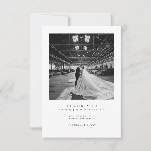 Modern Serif Typography Wedding Photo サンキューカード (正面)