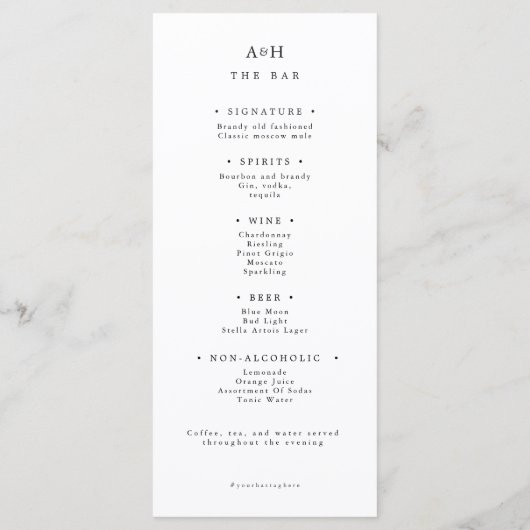 Modern Serif Wedding Dinner And Bar Menu Card メニュー (裏面)