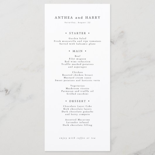 Modern Serif Wedding Dinner And Bar Menu Card メニュー (正面)