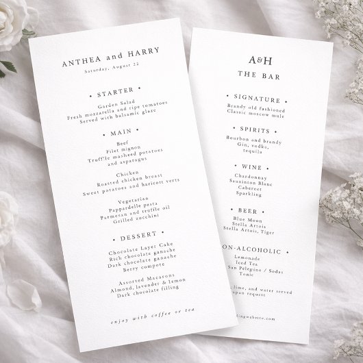 Modern Serif Wedding Dinner And Bar Menu Card メニュー
