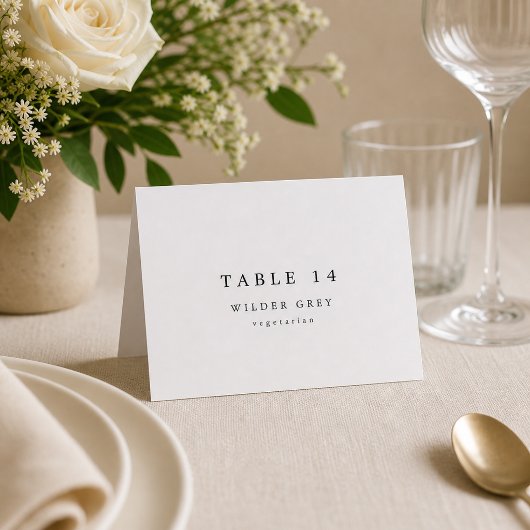 Modern Serif Wedding Place Cards With Meal Choice テーブルナンバー