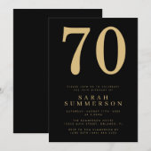 Modern Seventieth Black Gold 70 Birthday Party 招待状 (正面/裏面)