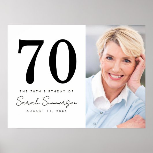 Modern Seveny Black White Photo 70th Birthday ポスター (正面)