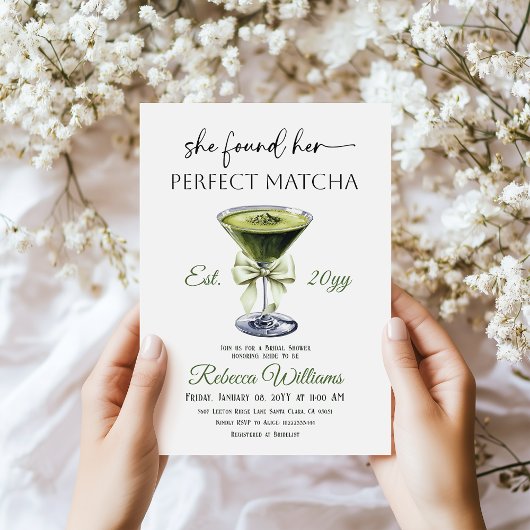 Modern She Found Her Perfect Matcha Bridal Shower 招待状