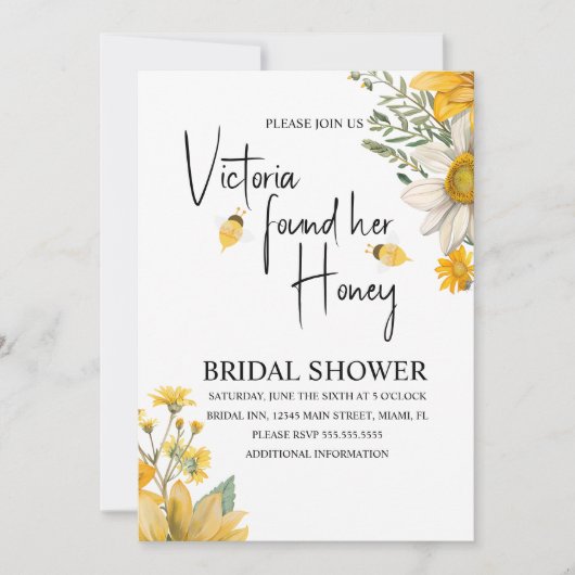 Modern She’s Found Her Honey Bee Bridal Shower 招待状 (正面)