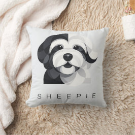 Modern Sheepadoodle Art - Geometric Black & White  クッション