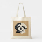 Modern Sheepadoodle Art - Geometric Black & White トートバッグ (裏面)