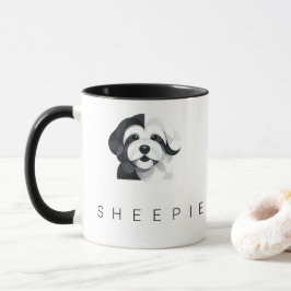 Modern Sheepadoodle Art - Geometric Black & White  マグカップ