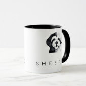 Modern Sheepadoodle Art - Geometric Black & White  マグカップ (正面右)