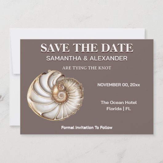 Modern Shell Save the Date Wedding Card 招待状 (正面)
