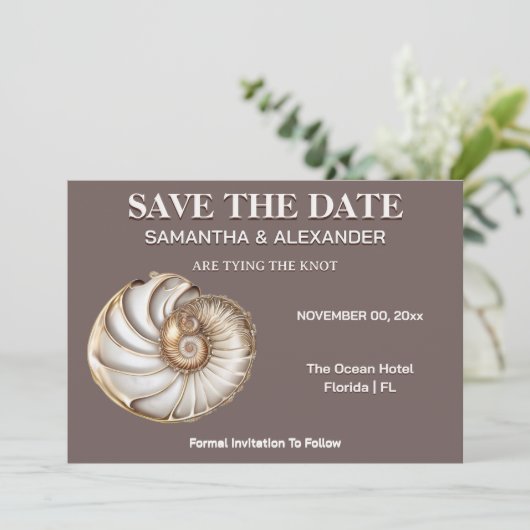 Modern Shell Save the Date Wedding Card 招待状 (スタンド正面)