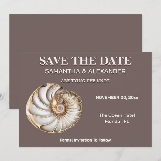 Modern Shell Save the Date Wedding Card 招待状 (正面/裏面)