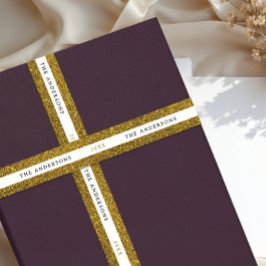 Modern Shiny Gold White Sparkle Glitter Name Typo サテンリボン