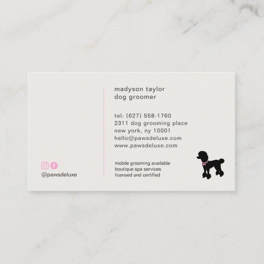 Modern Silhouette Dog Grooming 名刺 (裏面)