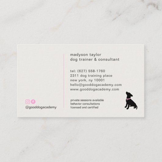 Modern Silhouette Dog Training 名刺 (裏面)