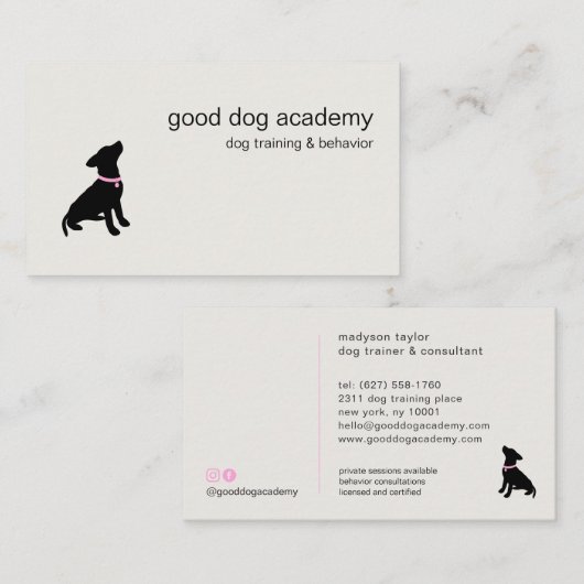 Modern Silhouette Dog Training 名刺 (正面/裏面)