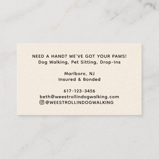 Modern Silhouette Dog Walker Dog Sitter 名刺 (裏面)