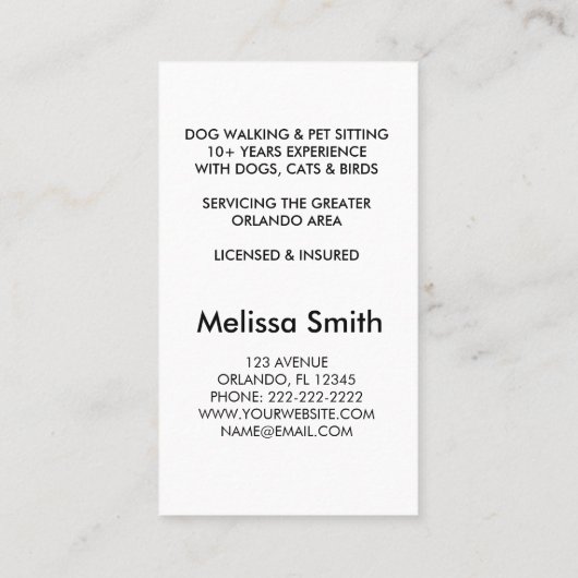 Modern Silhouette Dog Walking Dog Sitting Business 名刺 (裏面)
