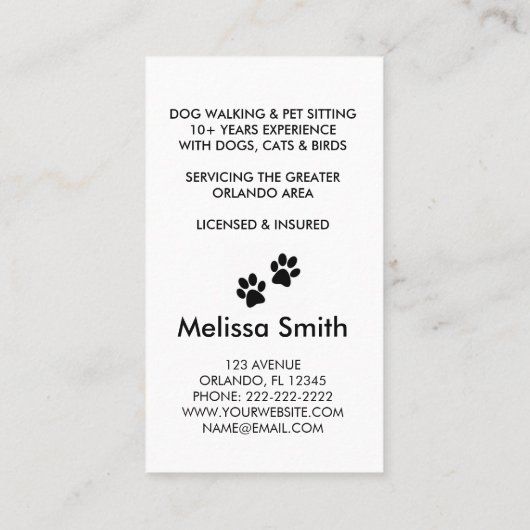 Modern Silhouette Dog Walking Dog Sitting Business 名刺 (裏面)