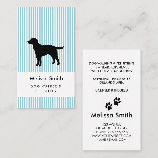 Modern Silhouette Dog Walking Dog Sitting Business 名刺 (正面/裏面)