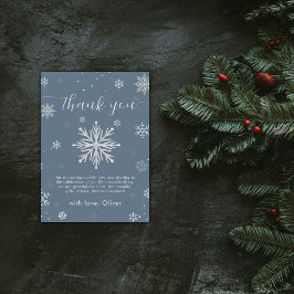 Modern Silver Blue Magical Snowflake Baby Shower サンキューカード