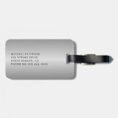 Modern silver brushed metal monogrammed ラゲッジタグ (裏面横)
