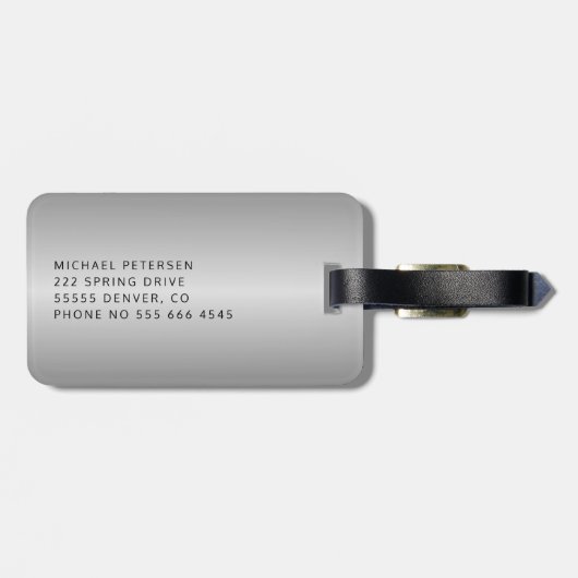 Modern silver brushed metal monogrammed ラゲッジタグ (裏面横)