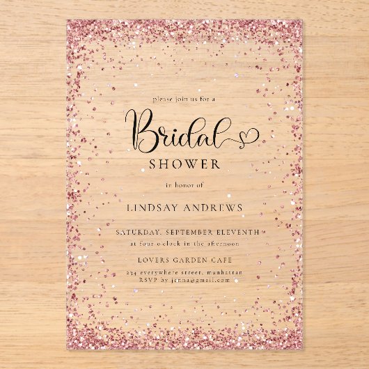 Modern Silver Copper Glitter Bridal Shower  アクリル招待状 (正面)