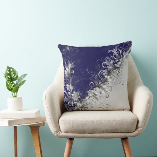 Modern Silver Embellished Grey Blue Throw Pillow クッション (椅子)