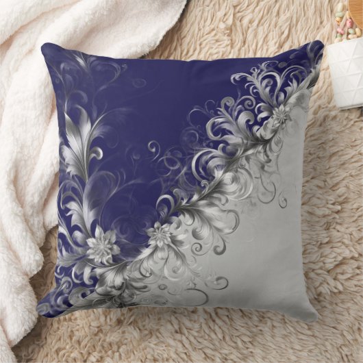 Modern Silver Embellished Grey Blue Throw Pillow クッション (ブランケット)