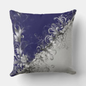 Modern Silver Embellished Grey Blue Throw Pillow クッション (裏面)