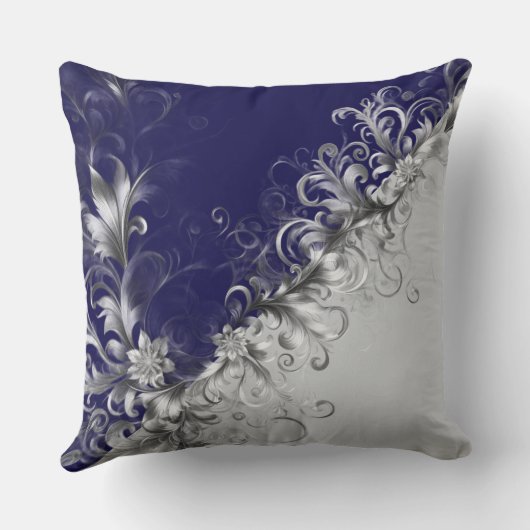 Modern Silver Embellished Grey Blue Throw Pillow クッション (裏面)