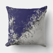 Modern Silver Embellished Grey Blue Throw Pillow クッション (正面)