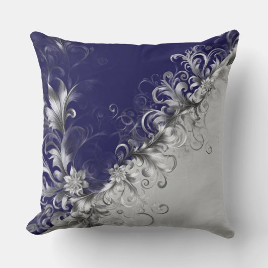 Modern Silver Embellished Grey Blue Throw Pillow クッション (正面)